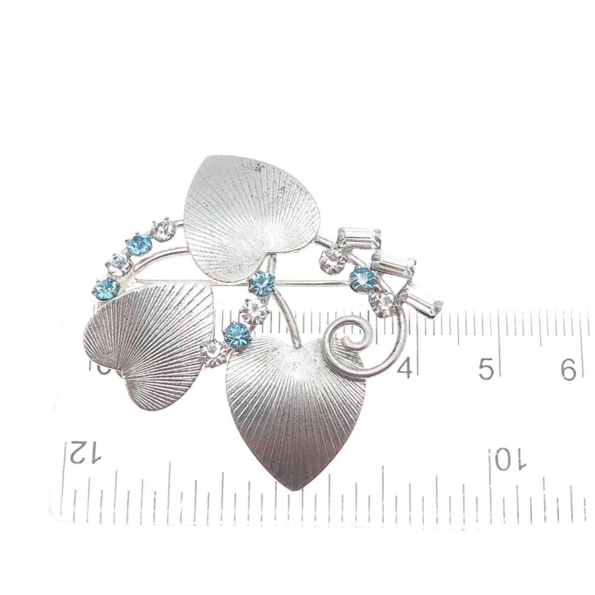 CARL ART 925 Sterling Silver Vintage Rhinestone Heart Leaf Pin Brooch/Pendant
