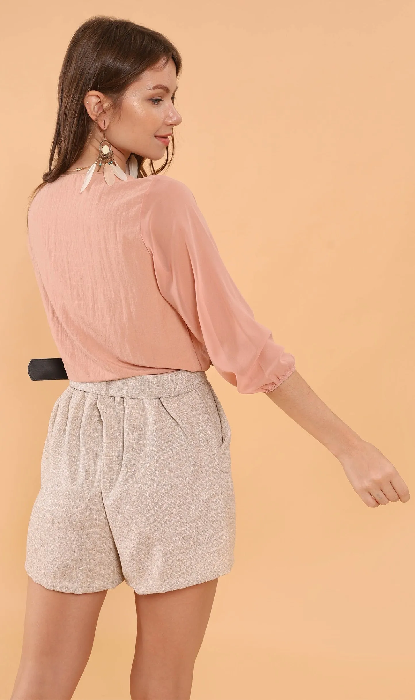 CARLI Ruched Sheer Top (Peach)
