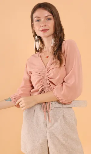 CARLI Ruched Sheer Top (Peach)
