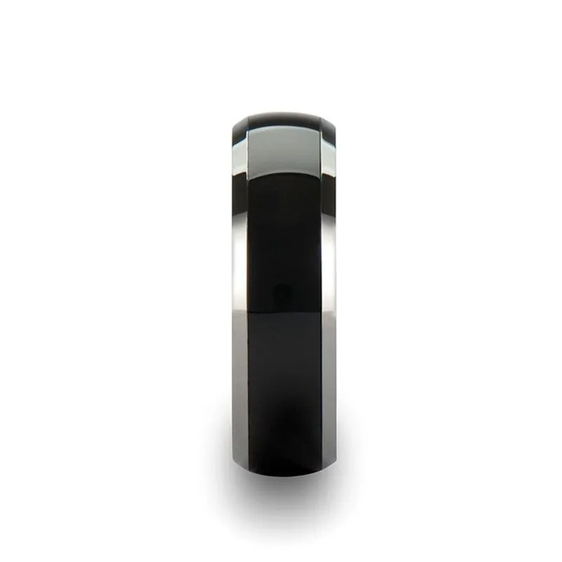 CARRERA | Black Ceramic Ring, Silver Edges, Beveled