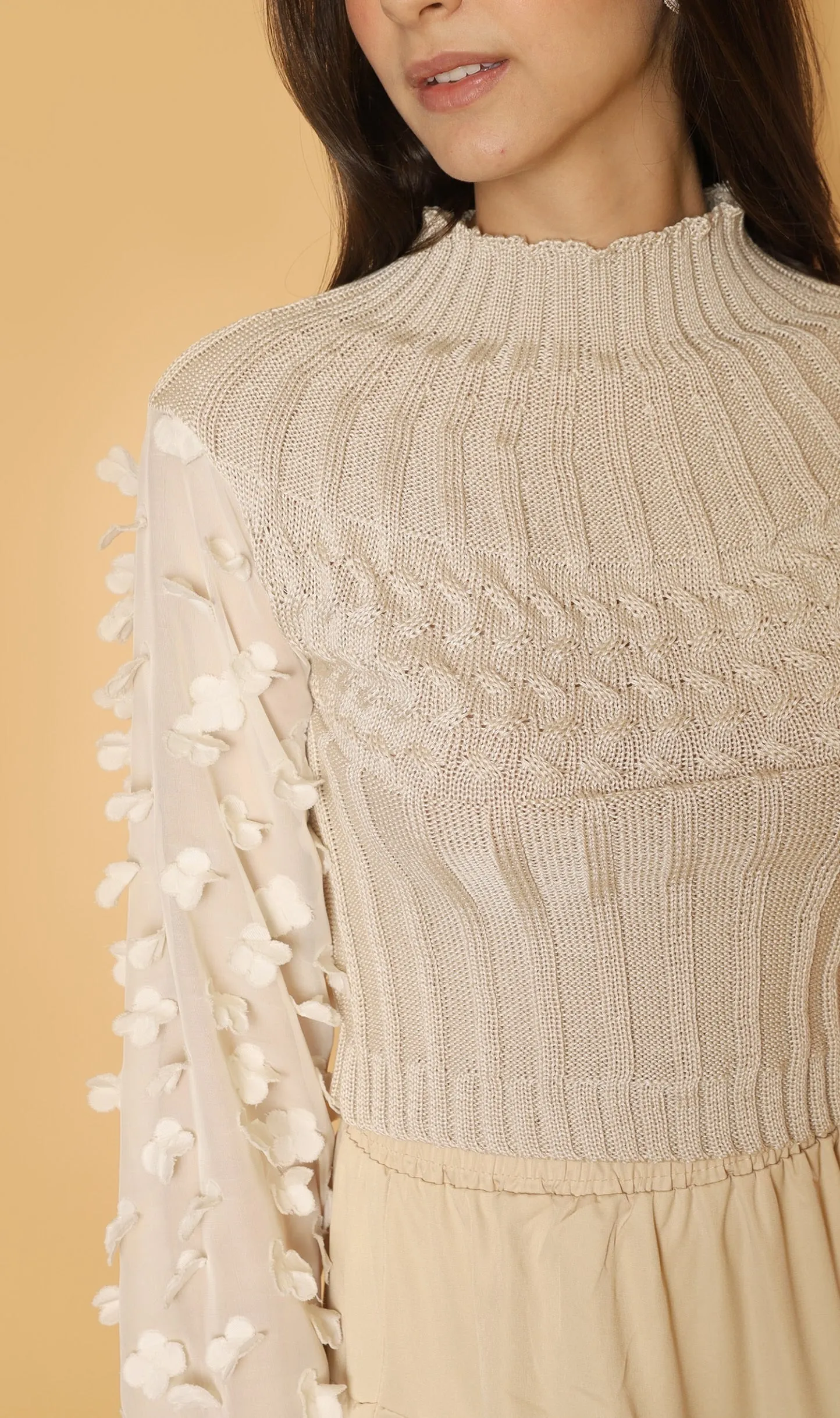 CARYS Floral Accent Knit Sweater (Cream)
