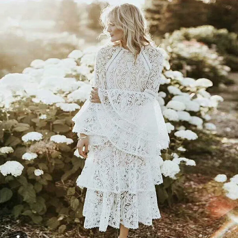 Cascading Ruffles Lace Dress
