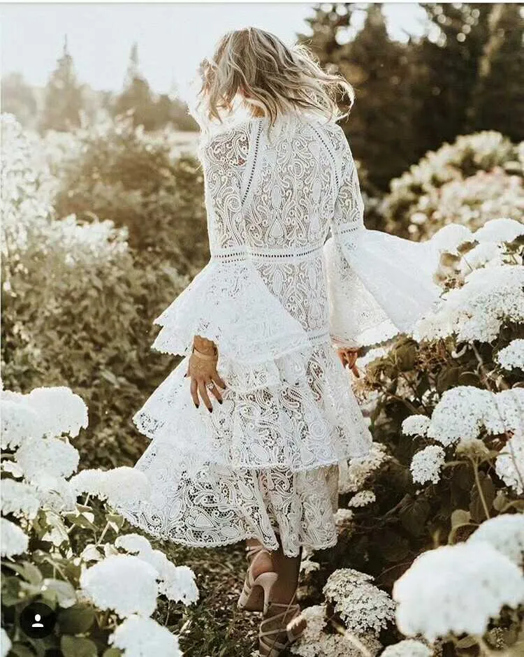 Cascading Ruffles Lace Dress