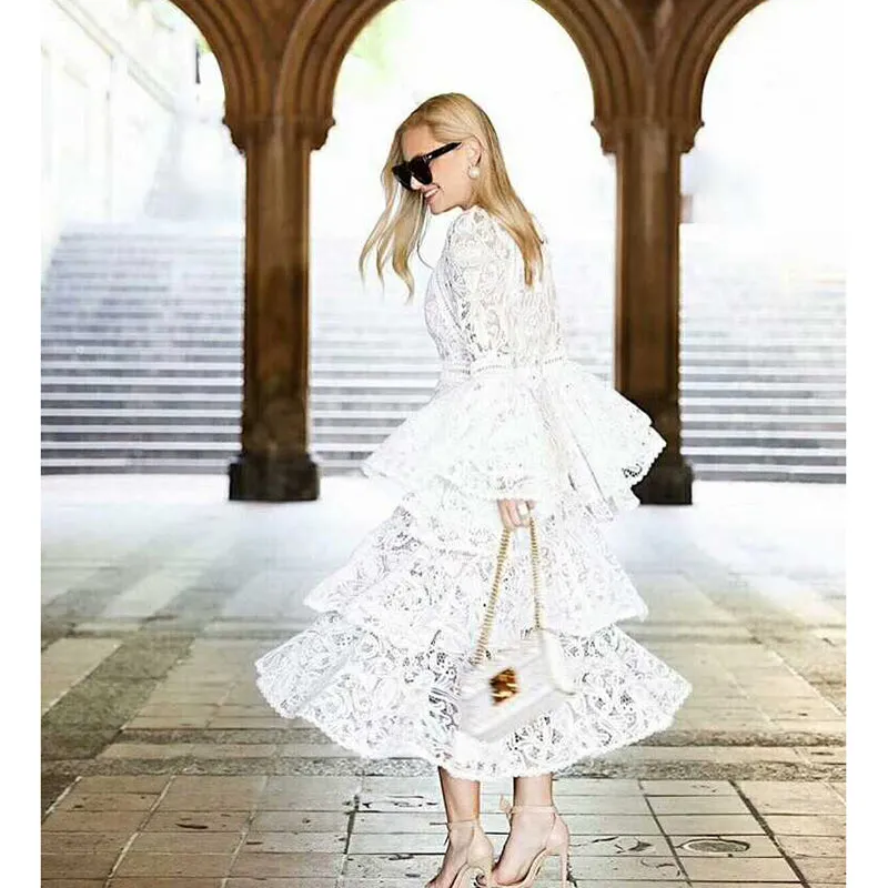 Cascading Ruffles Lace Dress