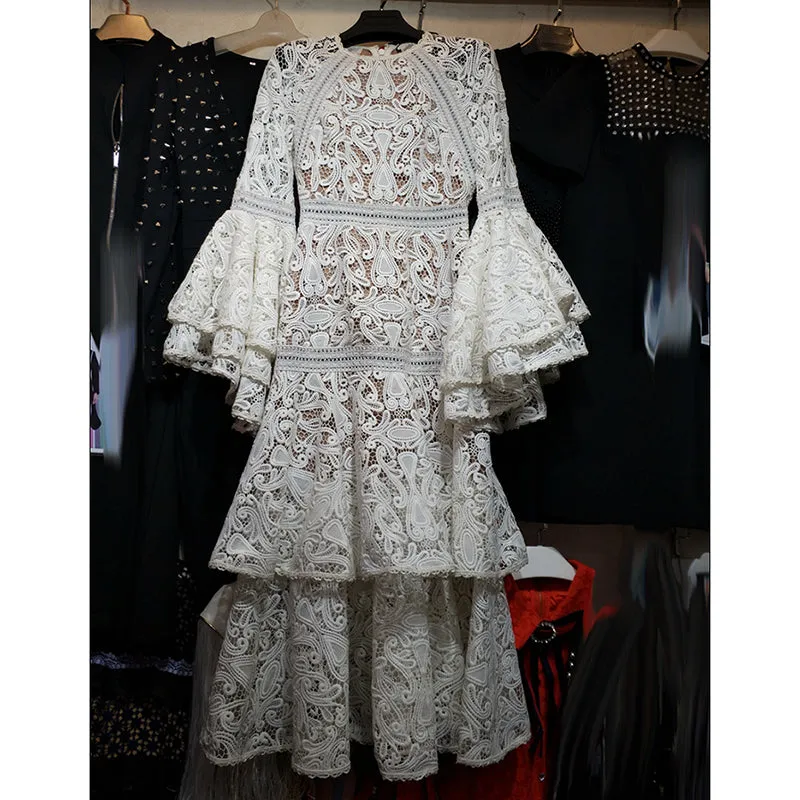 Cascading Ruffles Lace Dress