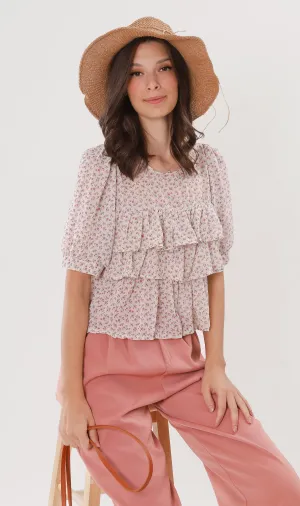 CASSIDY Ruffled-Front Chiffon Top (Cream)