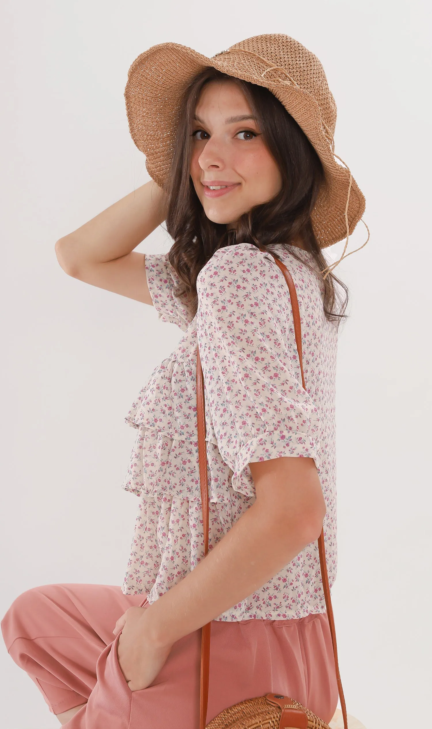 CASSIDY Ruffled-Front Chiffon Top (Cream)