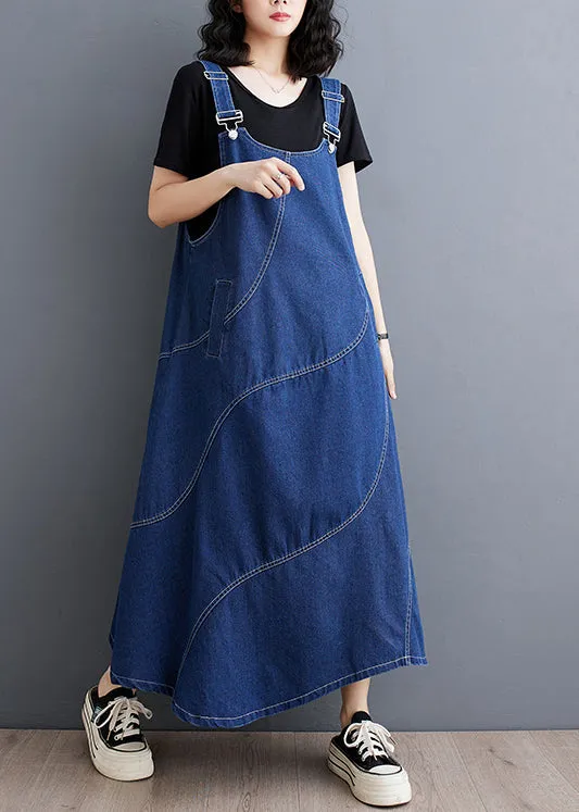 Casual Blue Oversized Patchwork Denim A Line Dresses Spring