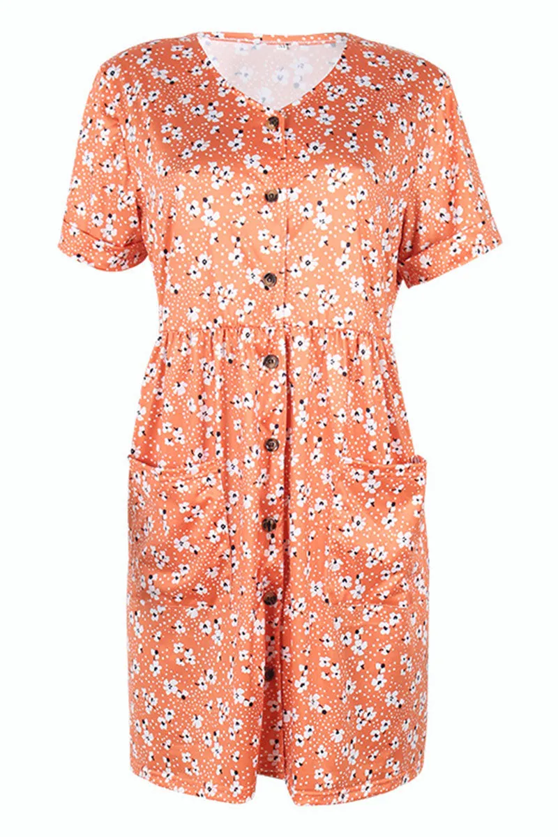 Casual Print V Neck A Line Dresses