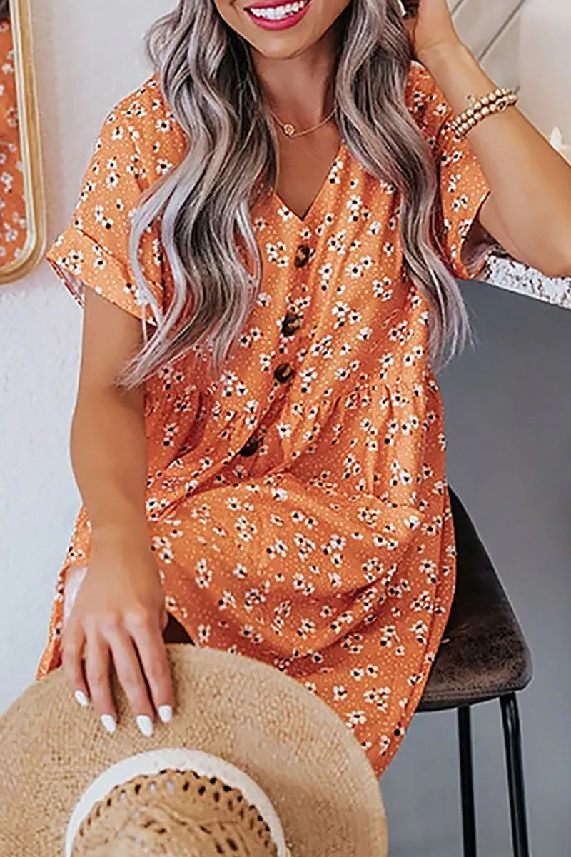 Casual Print V Neck A Line Dresses