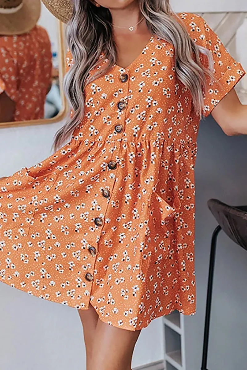 Casual Print V Neck A Line Dresses