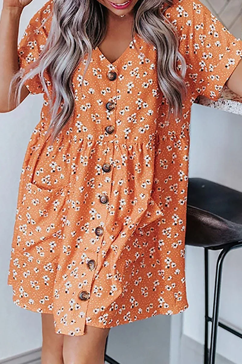 Casual Print V Neck A Line Dresses