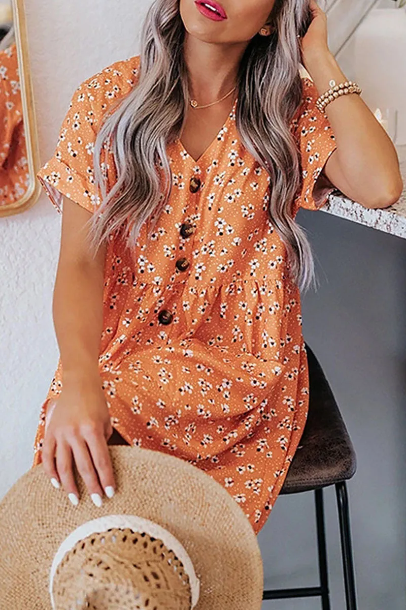Casual Print V Neck A Line Dresses
