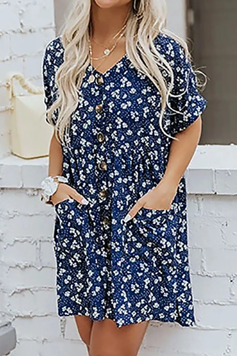 Casual Print V Neck A Line Dresses