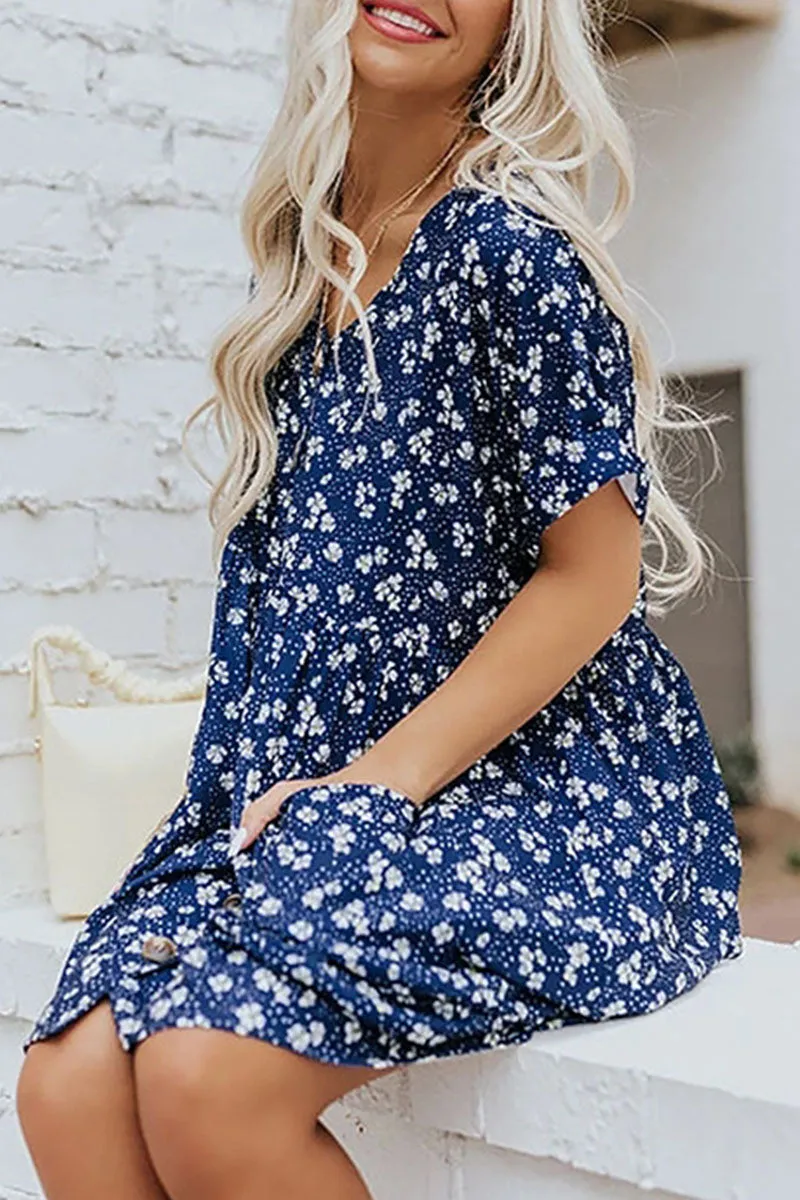 Casual Print V Neck A Line Dresses
