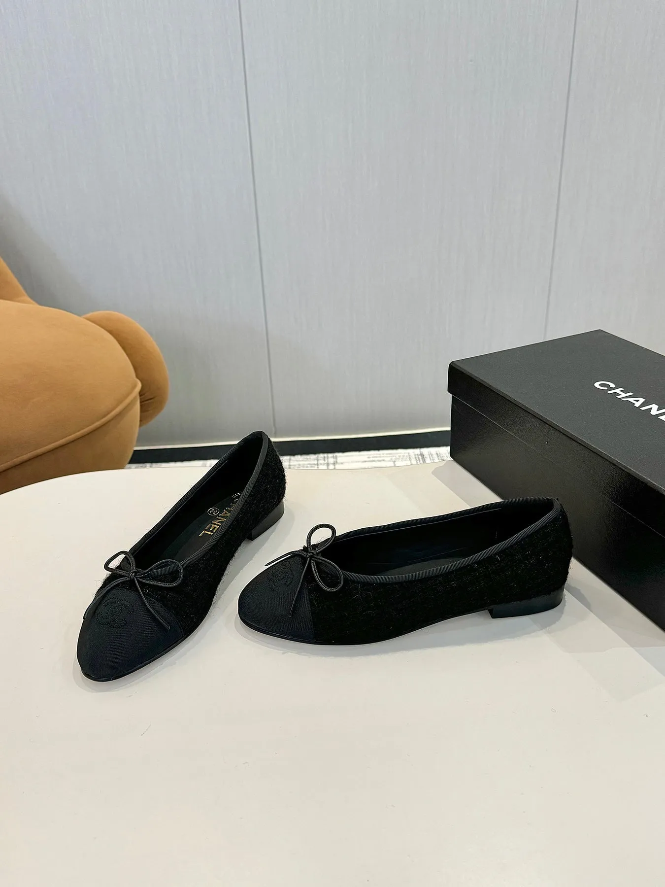 cc 25c ballet flat black tweed black grosgrain 233626