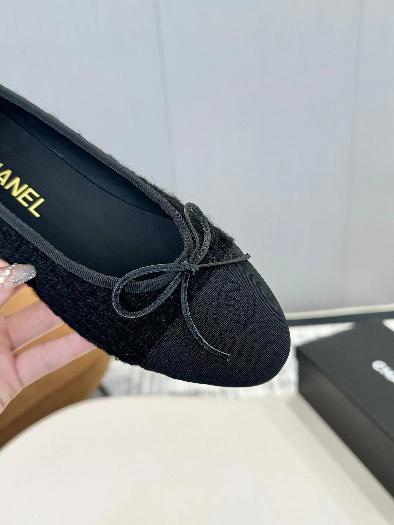 cc 25c ballet flat black tweed black grosgrain 233626