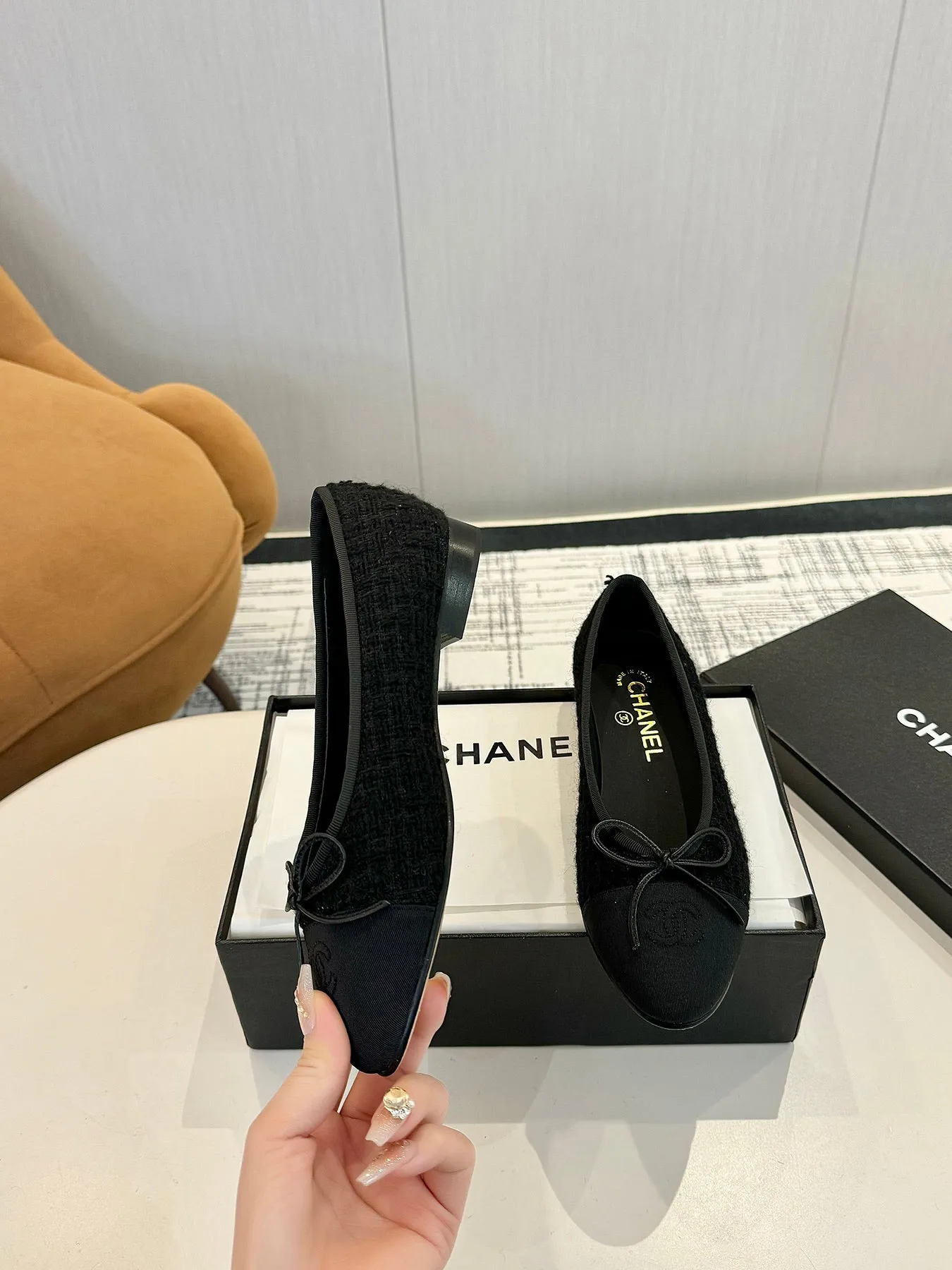 cc 25c ballet flat black tweed black grosgrain 233626