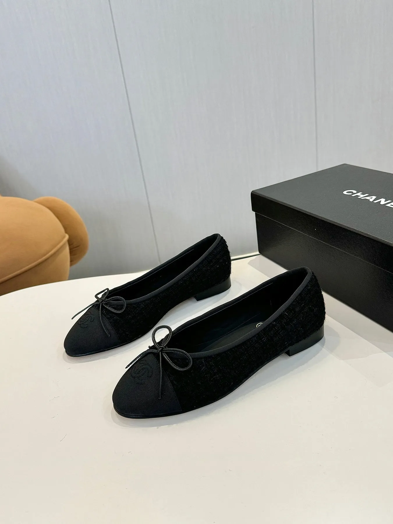 cc 25c ballet flat black tweed black grosgrain 233626