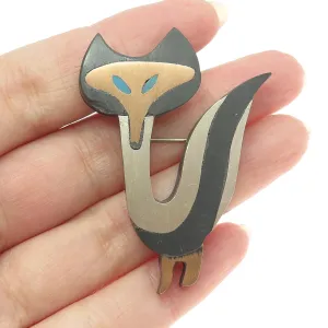 CECILIA TONO & PIEDRA NEGRA Sterling Vintage Mexico Turquoise Fox Brooch T151