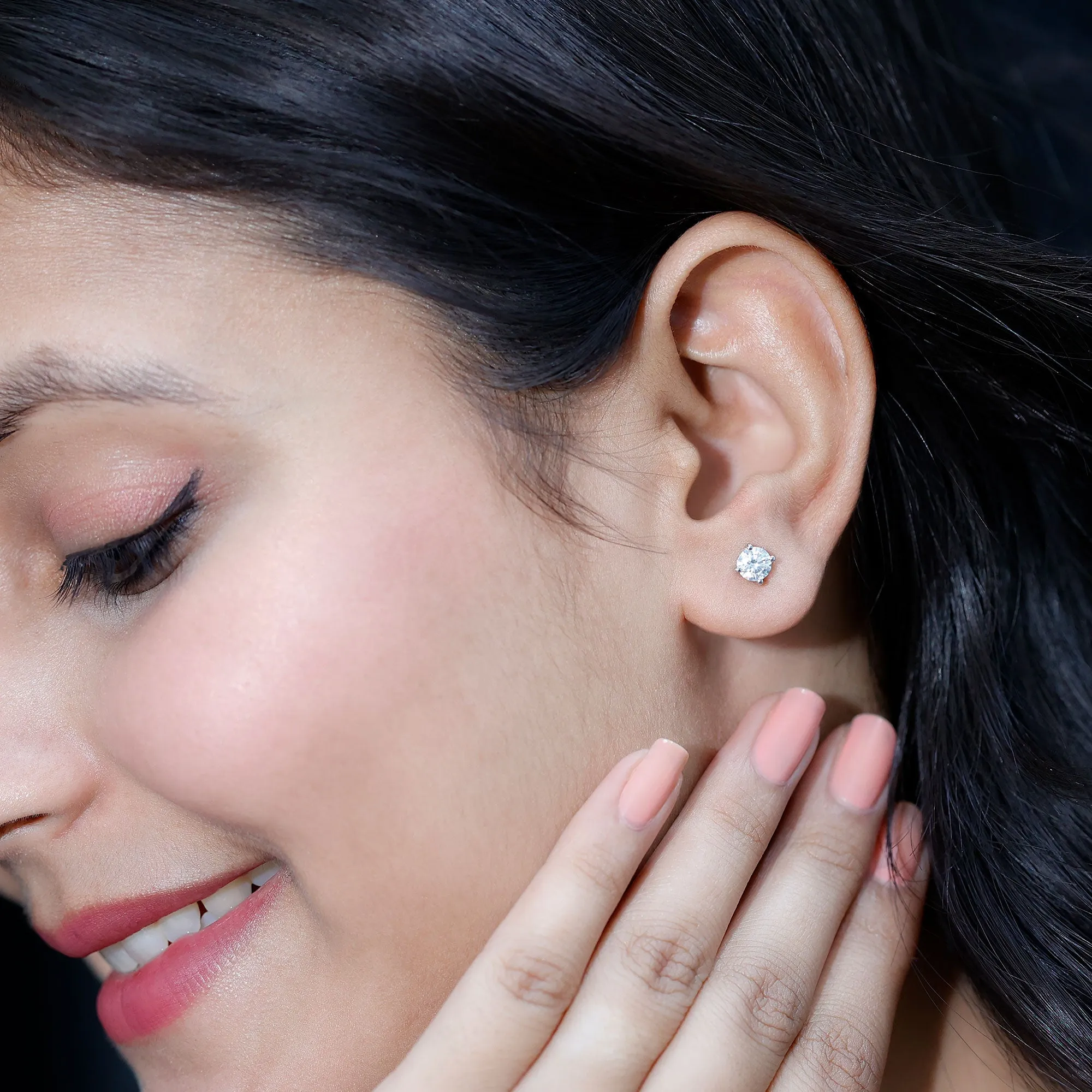 Certified Zircon Solitaire Stud Earrings with Screw Back