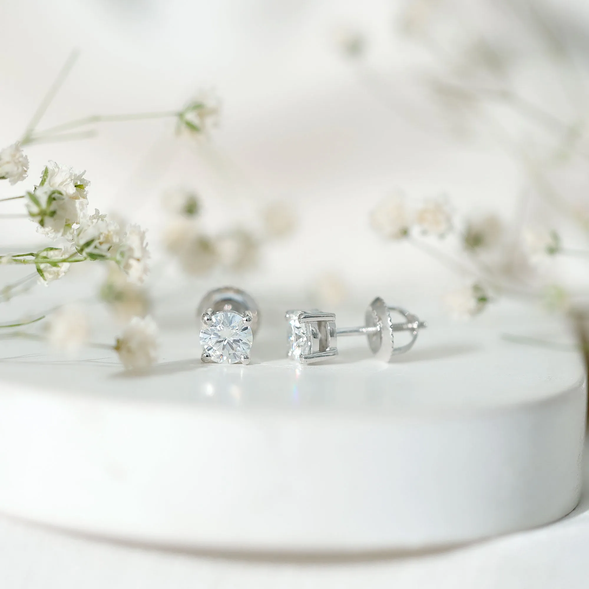 Certified Zircon Solitaire Stud Earrings with Screw Back