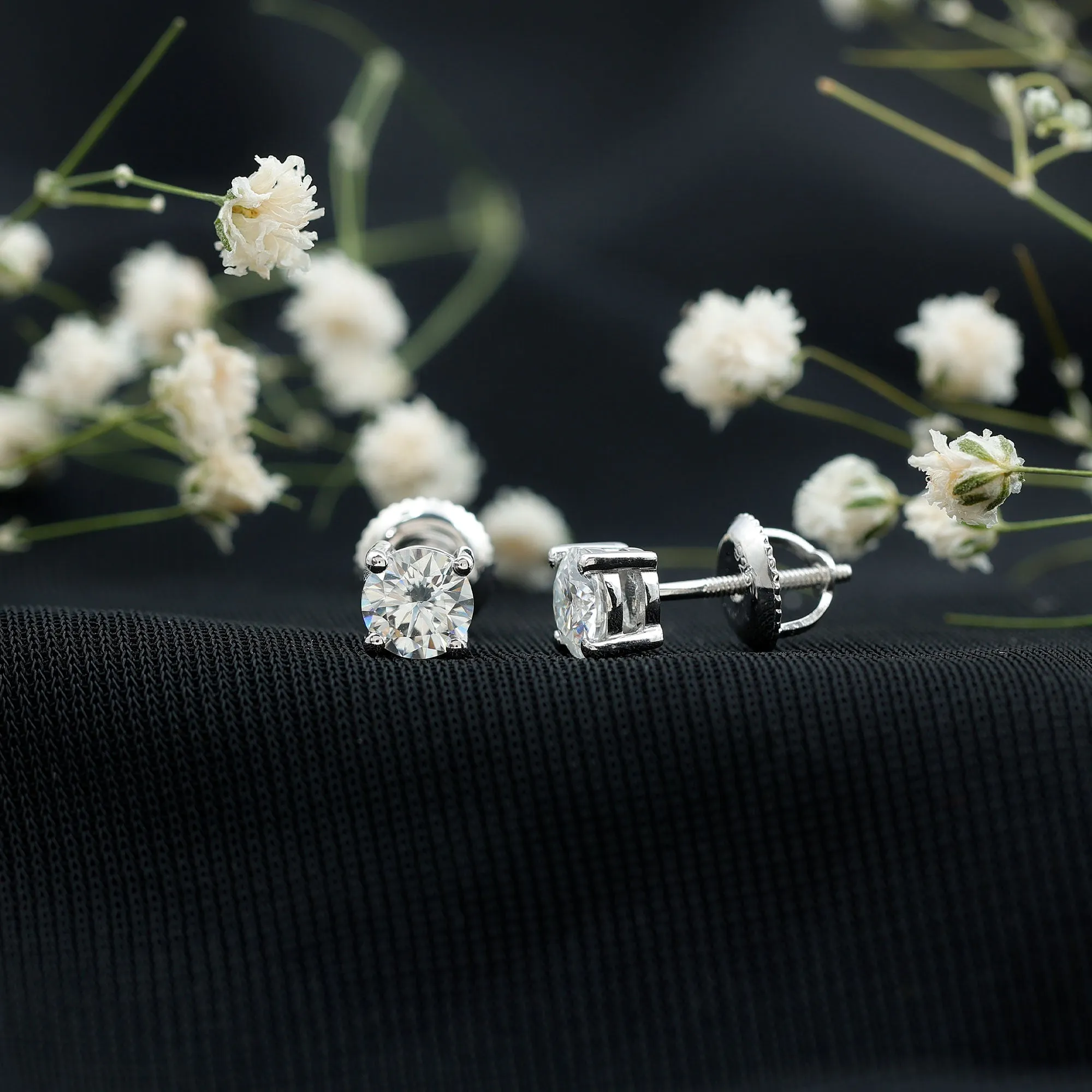 Certified Zircon Solitaire Stud Earrings with Screw Back