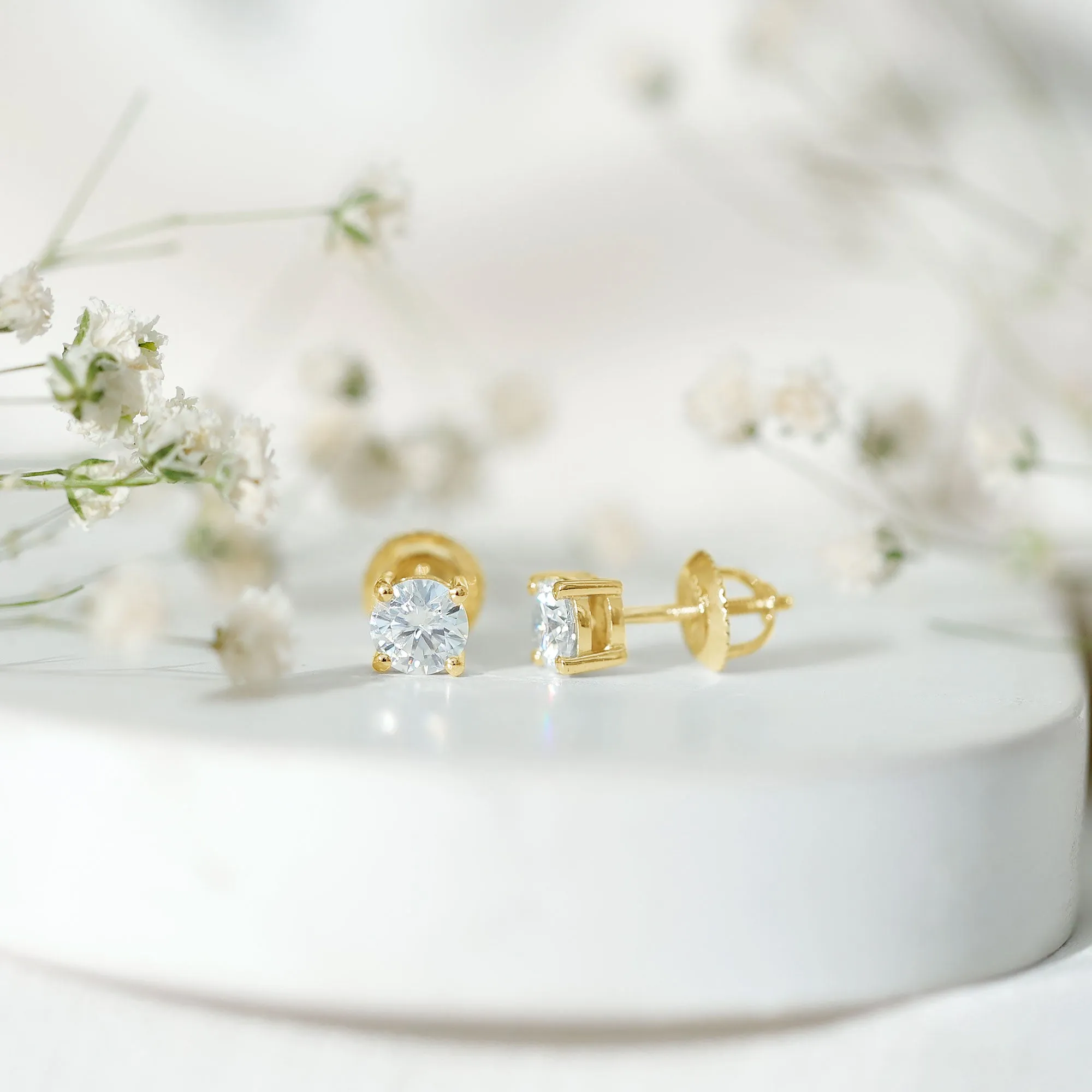Certified Zircon Solitaire Stud Earrings with Screw Back