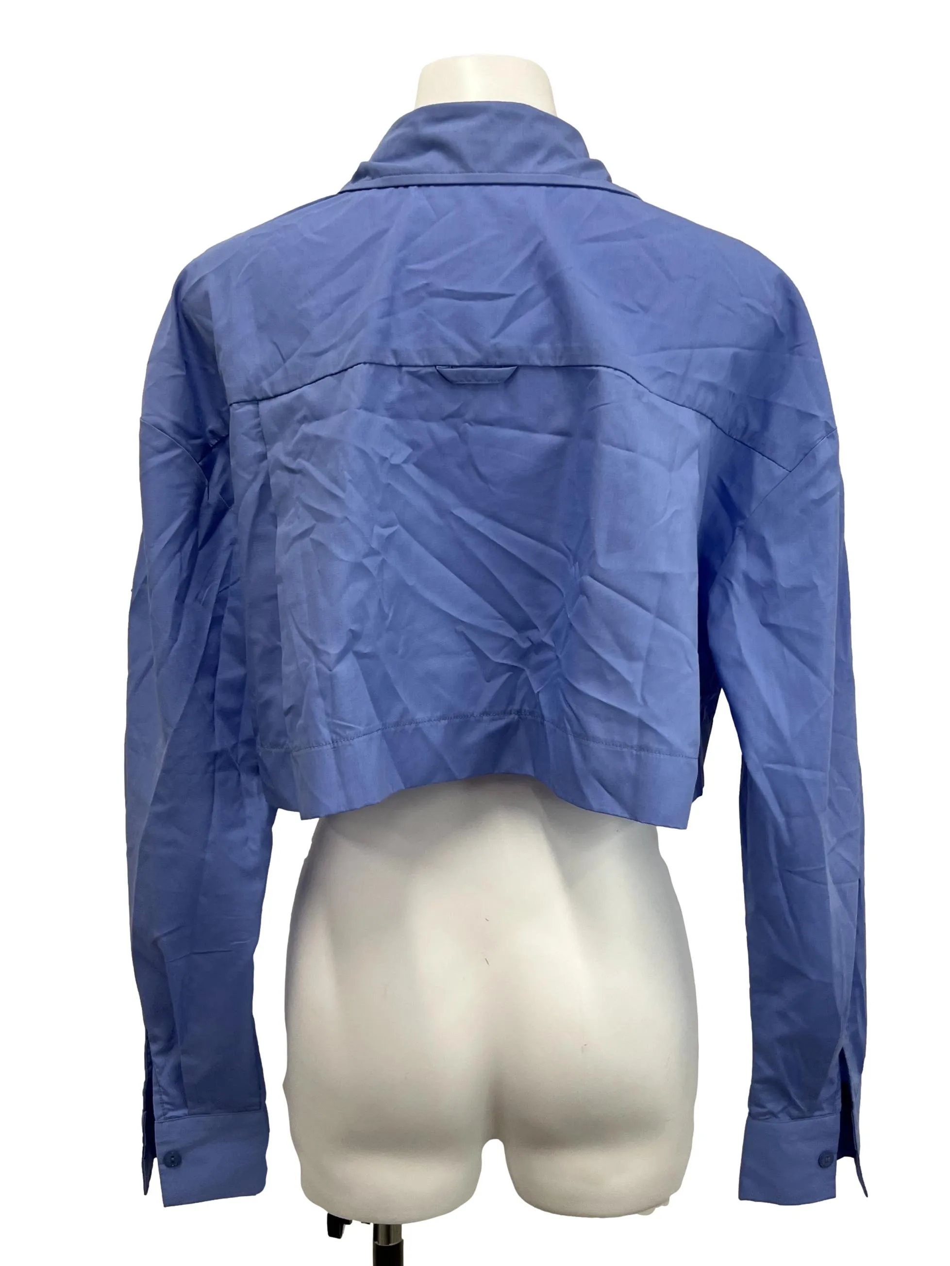 Cerulean Blue Cropped Buutton Down Blouse