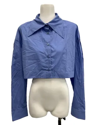 Cerulean Blue Cropped Buutton Down Blouse