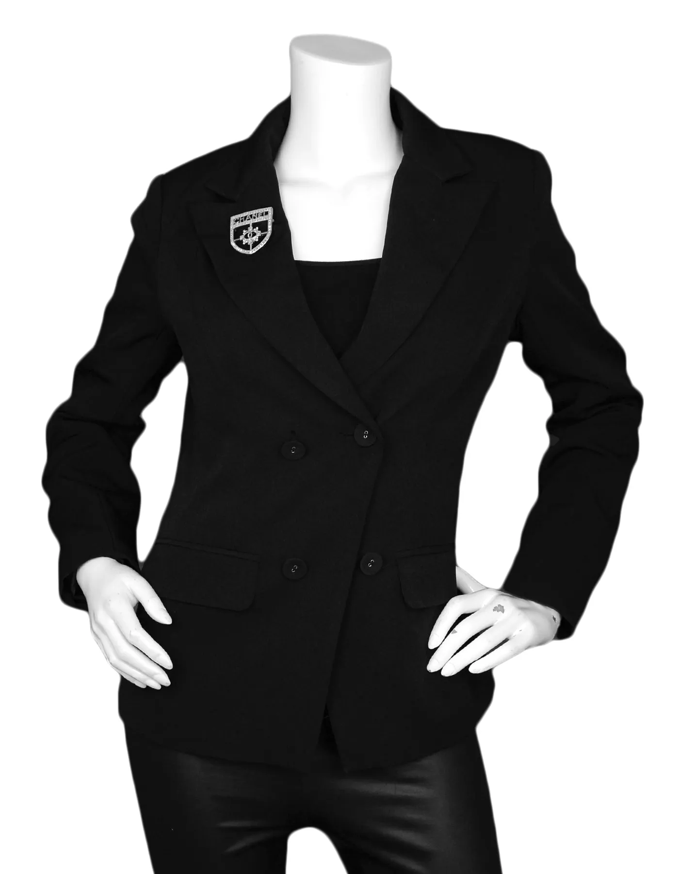 Chanel 2016 Silver Swarovski Crystal CC Shield Brooch