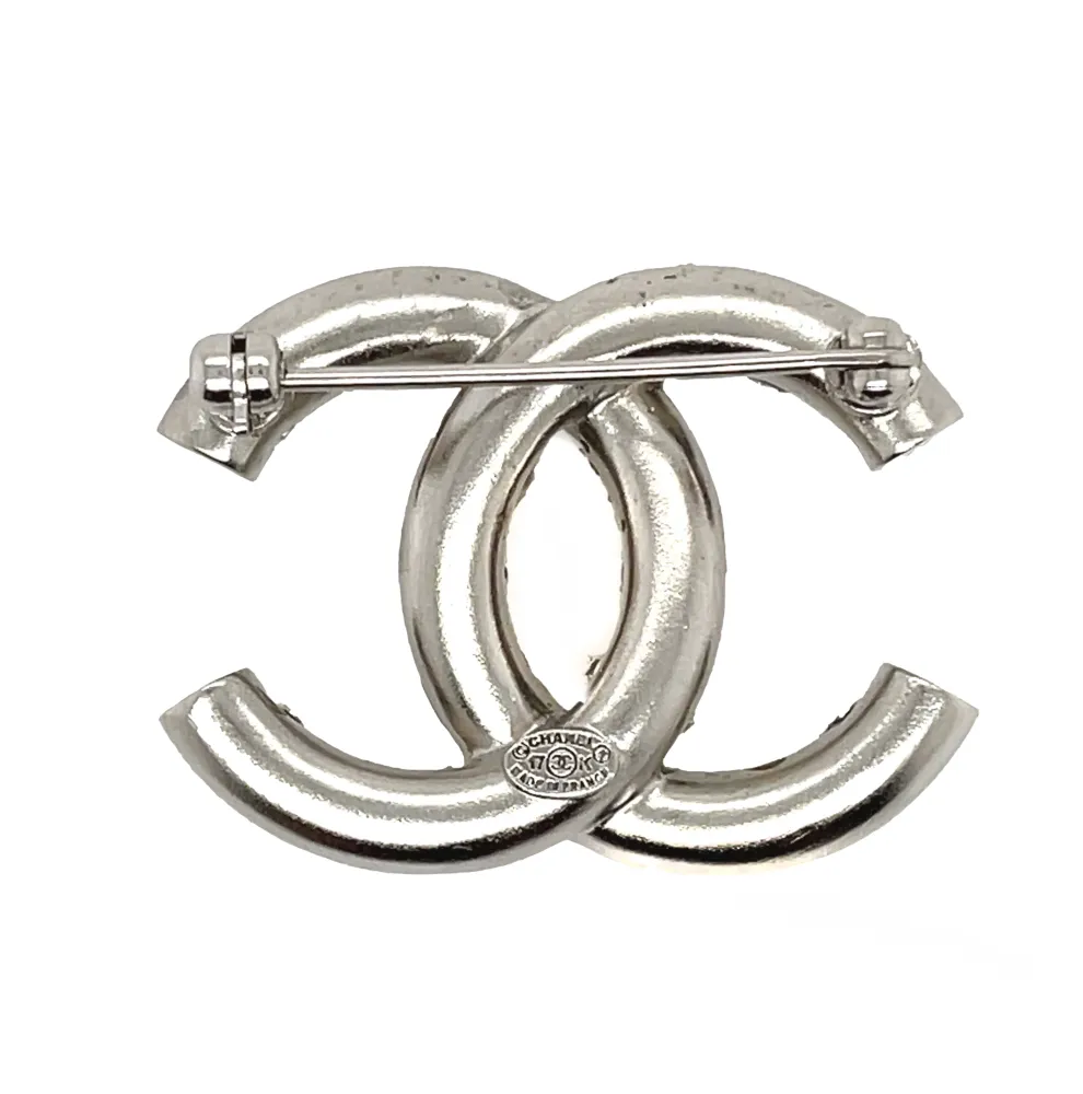 CHANEL - Pristine - 17K Iridescent Crystals - CC Silver Brooch Pin
