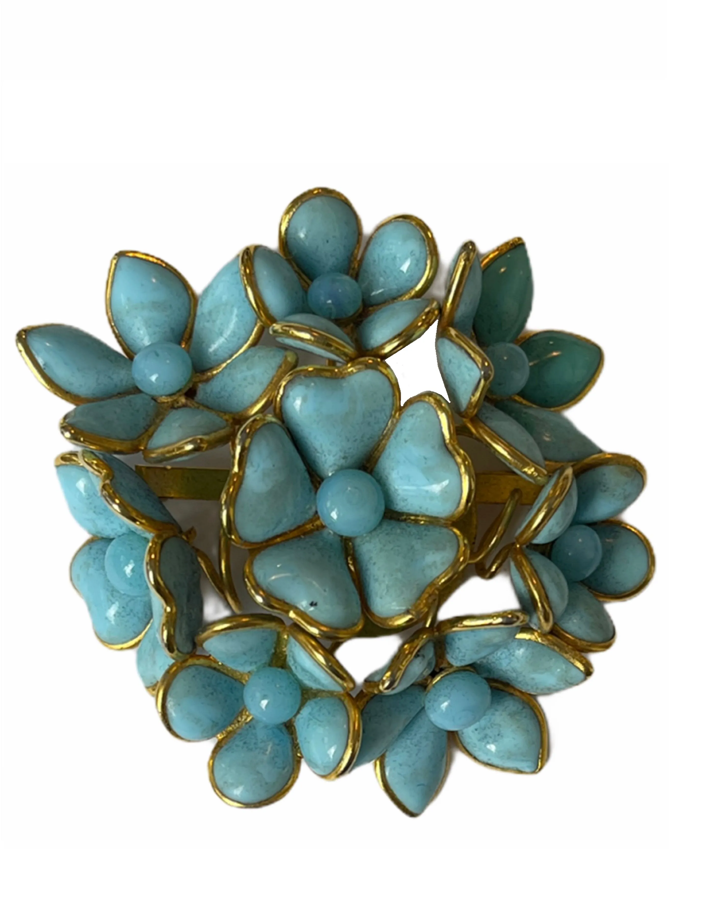 Chanel Vintage '90s Turquoise Gripoix Glass Floral Brooch