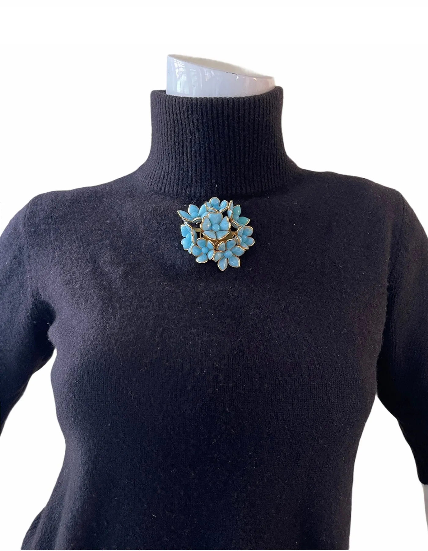 Chanel Vintage '90s Turquoise Gripoix Glass Floral Brooch