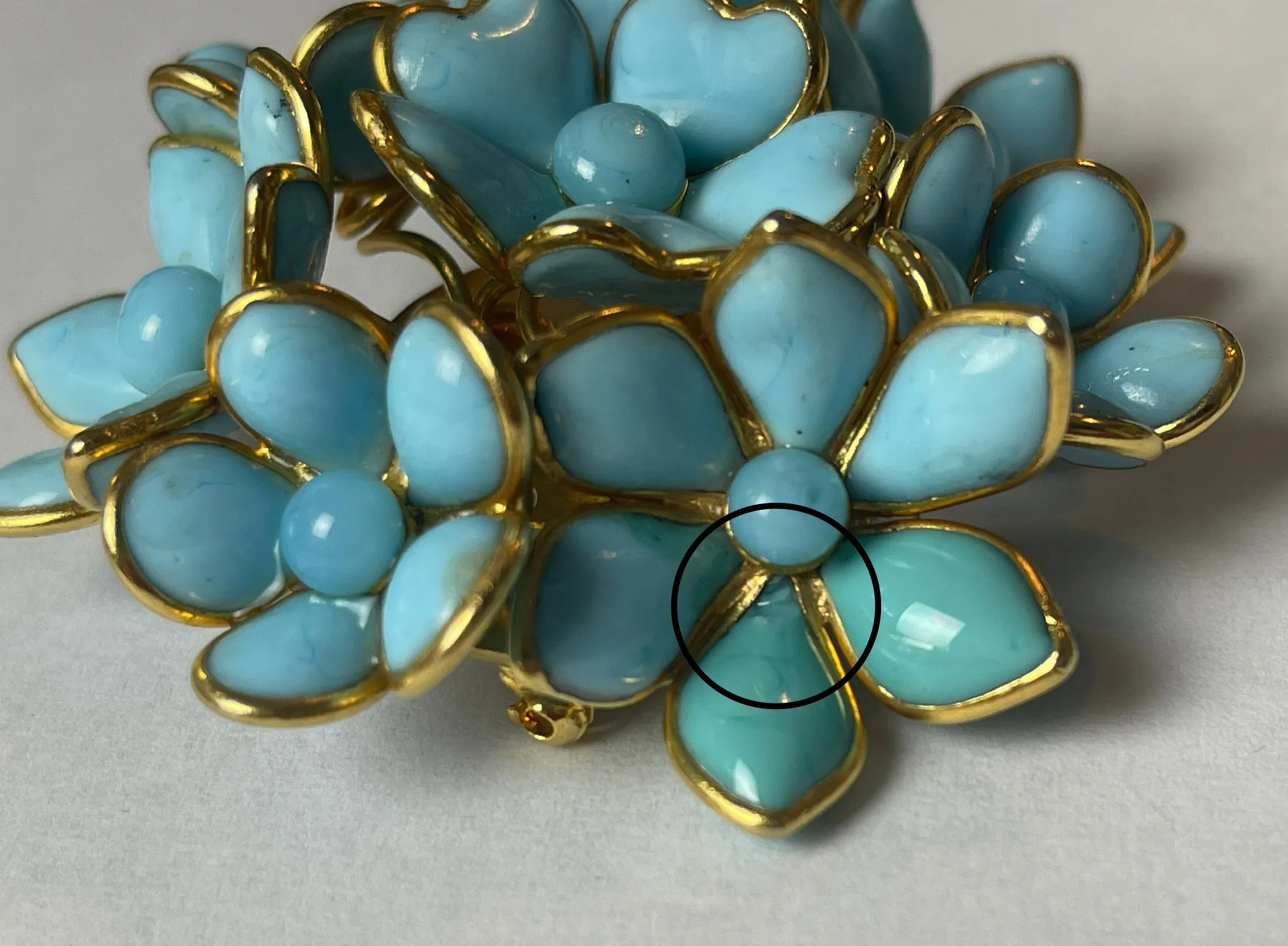 Chanel Vintage '90s Turquoise Gripoix Glass Floral Brooch