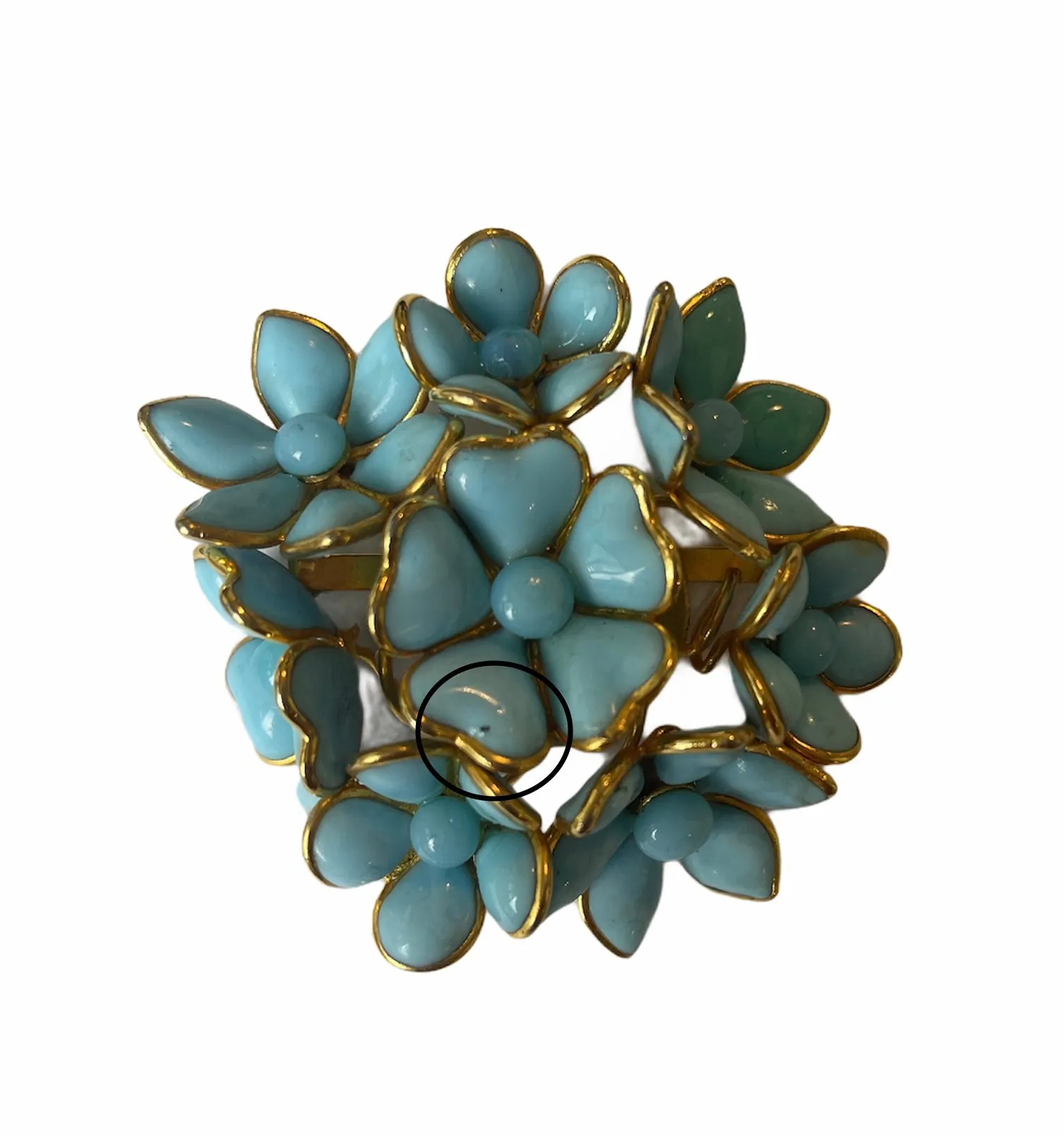 Chanel Vintage '90s Turquoise Gripoix Glass Floral Brooch