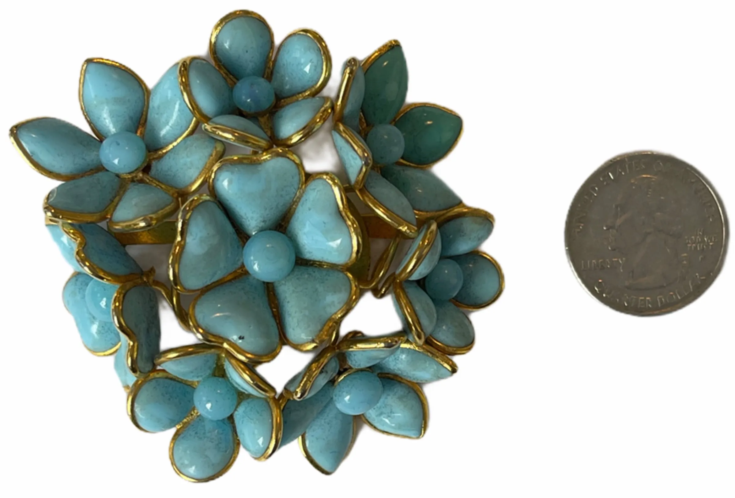 Chanel Vintage '90s Turquoise Gripoix Glass Floral Brooch