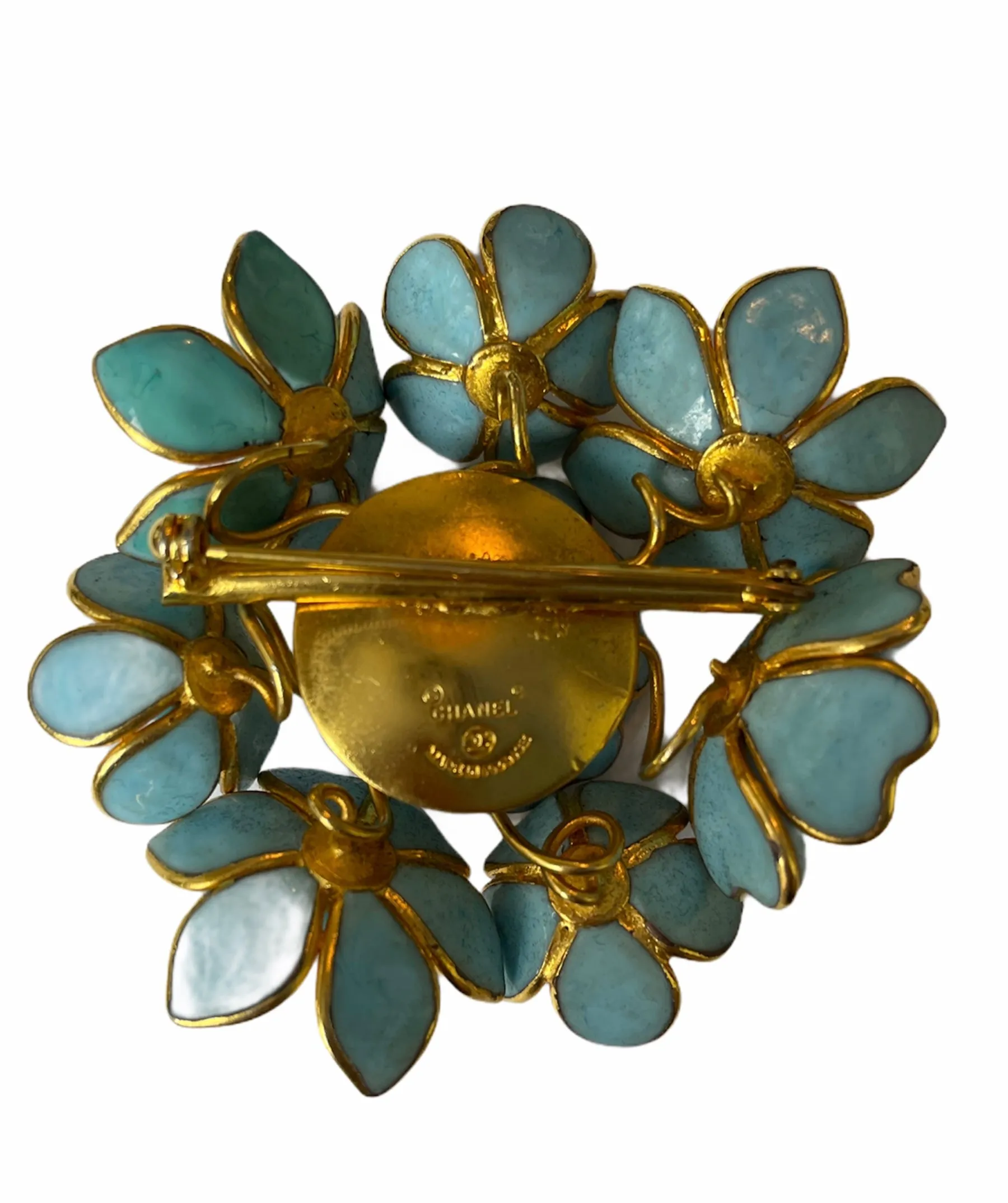 Chanel Vintage '90s Turquoise Gripoix Glass Floral Brooch