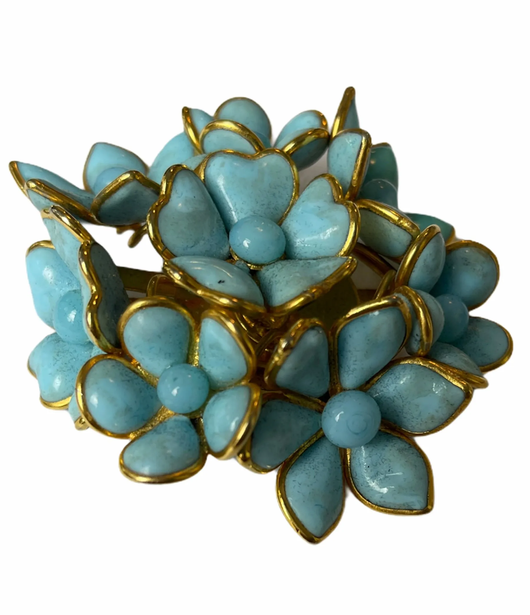 Chanel Vintage '90s Turquoise Gripoix Glass Floral Brooch