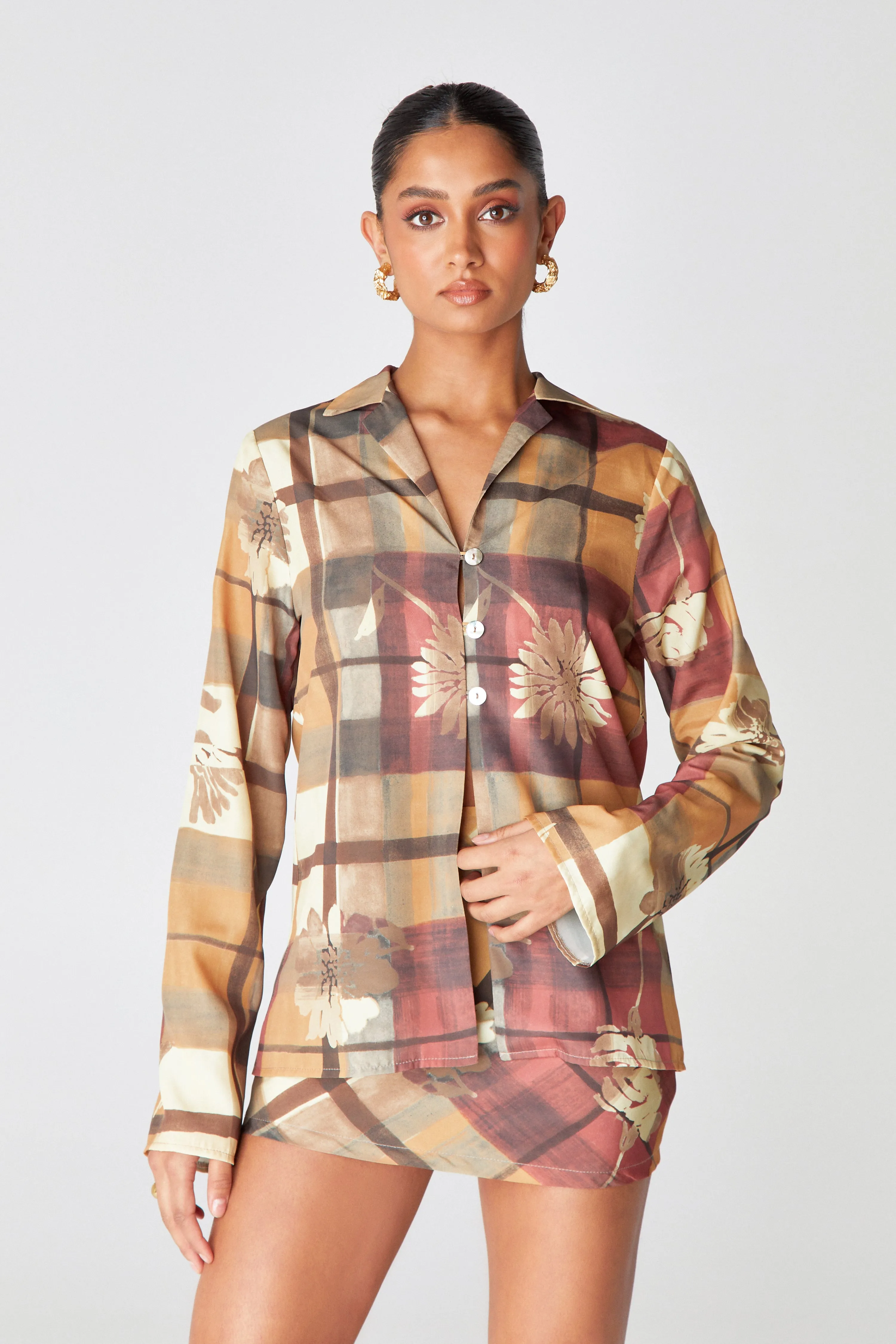 Checked Floral Blouse