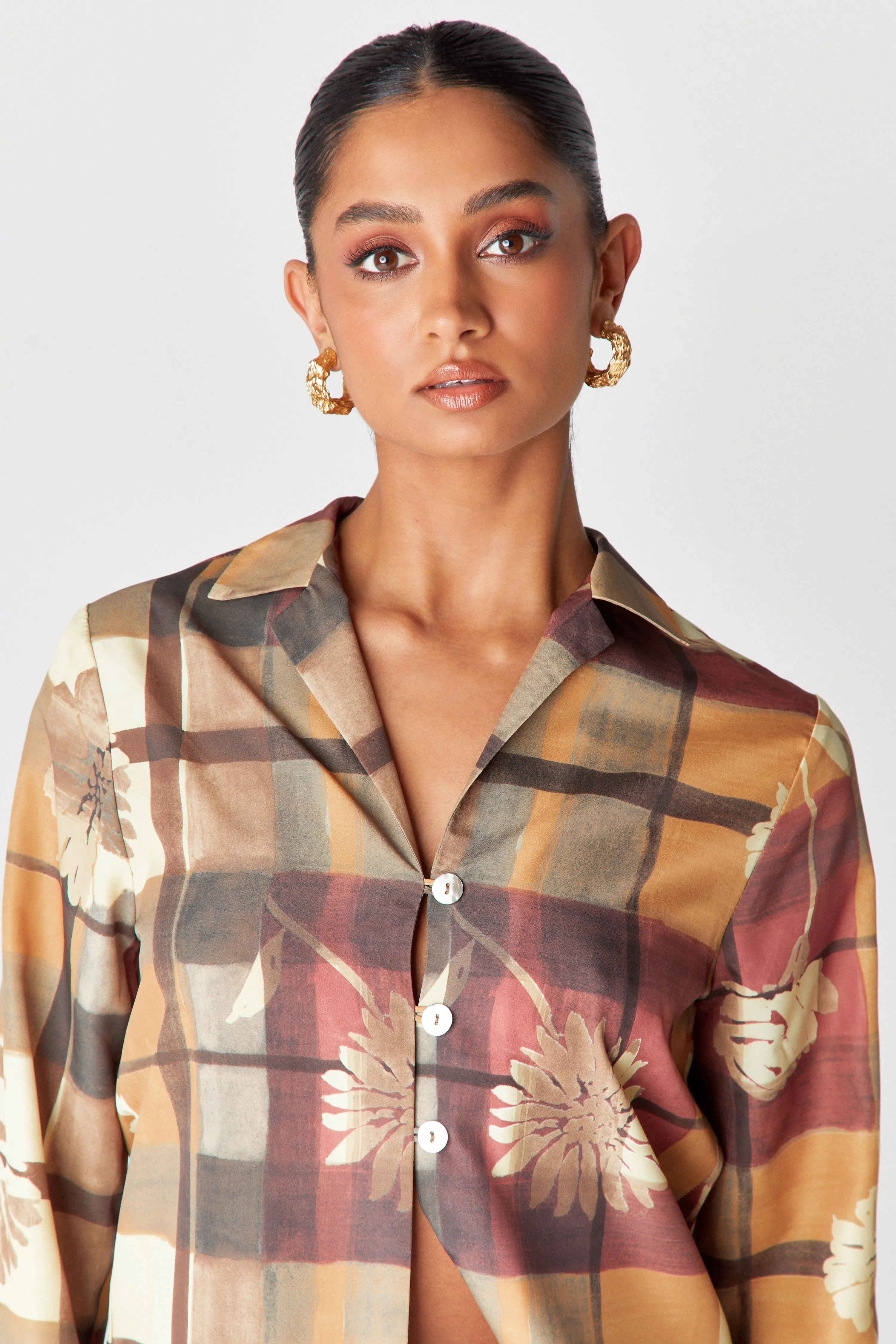 Checked Floral Blouse