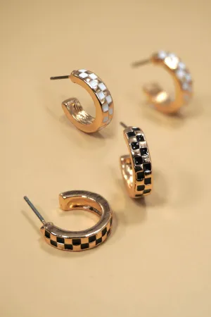 CHECKER HUGGIE EARRINGS