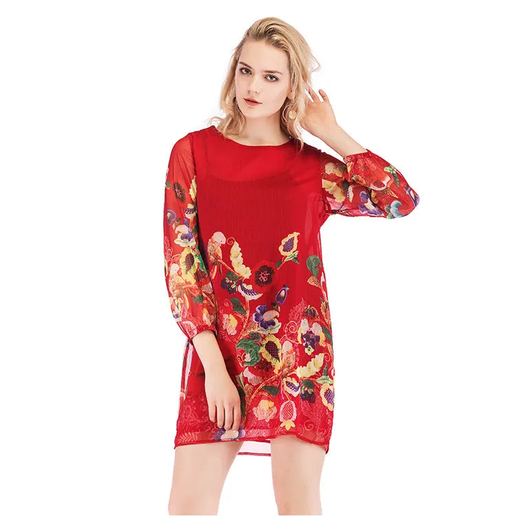 Chiffon Dress Summer Women's Trend Cartoon Print Women's Clothing
