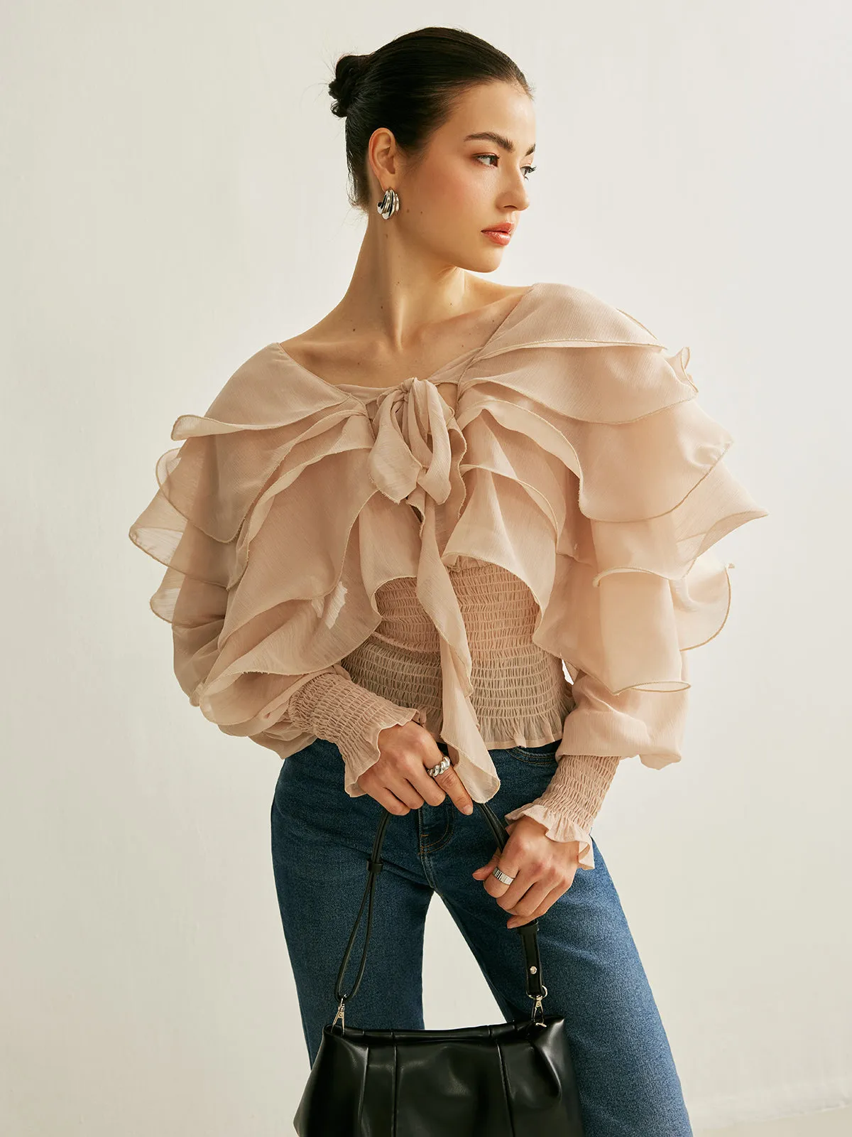 Chiffon Ruffle Backless Top