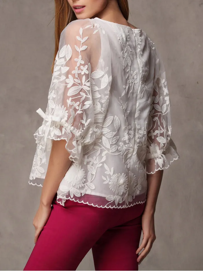 Chiffon Shirt Embroidered Shirt Top White Bottoming Shirt