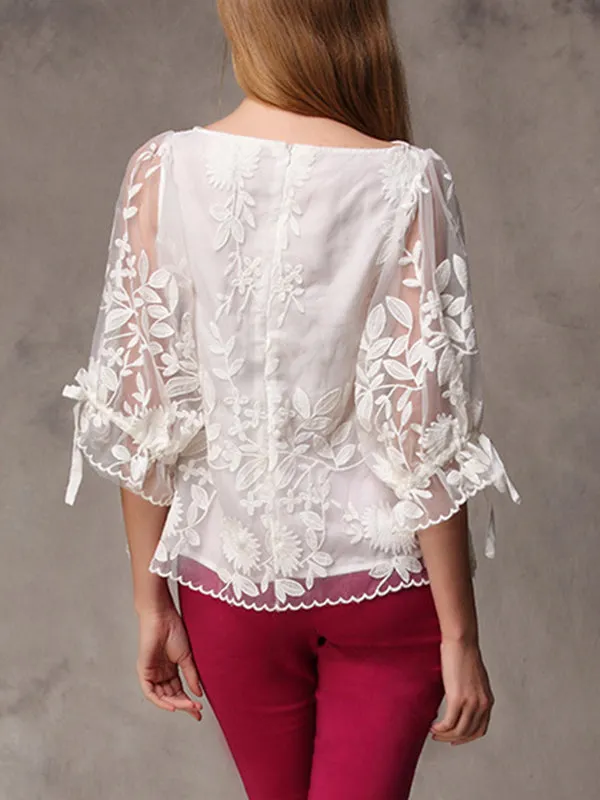 Chiffon Shirt Embroidered Shirt Top White Bottoming Shirt