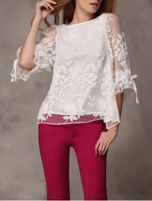 Chiffon Shirt Embroidered Shirt Top White Bottoming Shirt