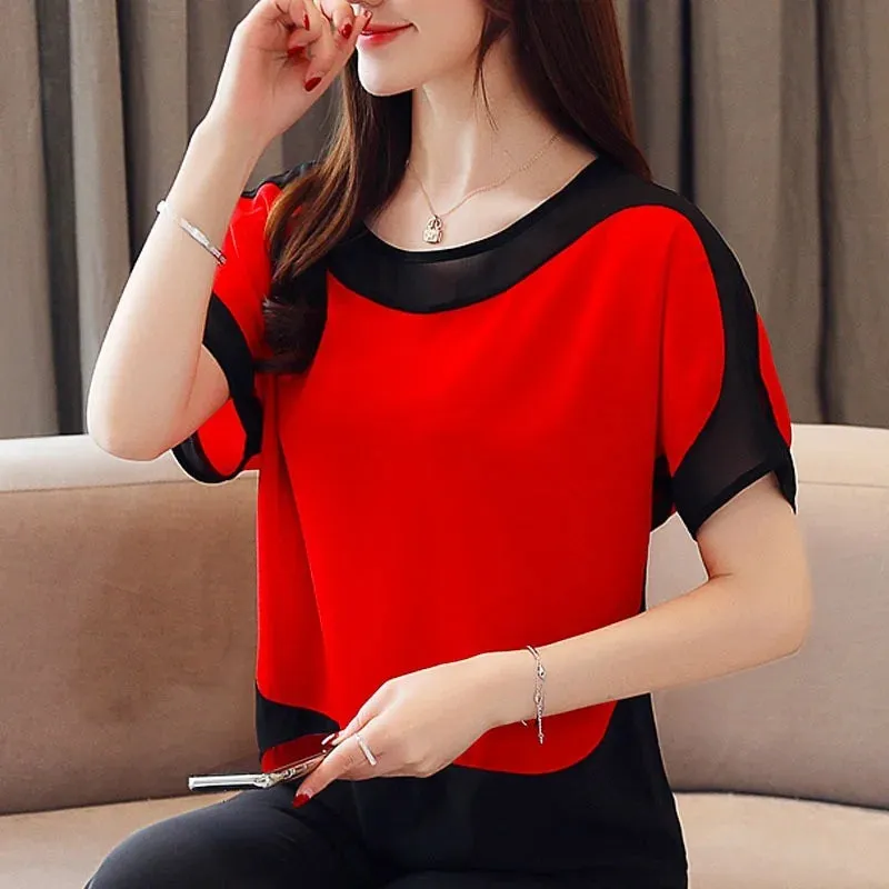 Chiffon Short Sleeve Women's Blouse Tops