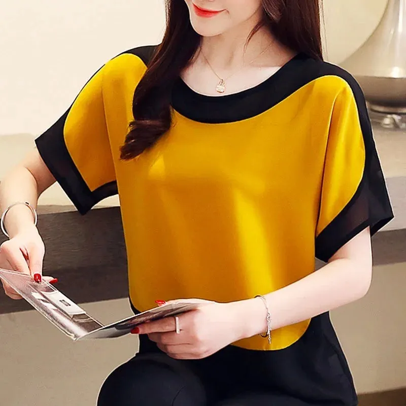 Chiffon Short Sleeve Women's Blouse Tops