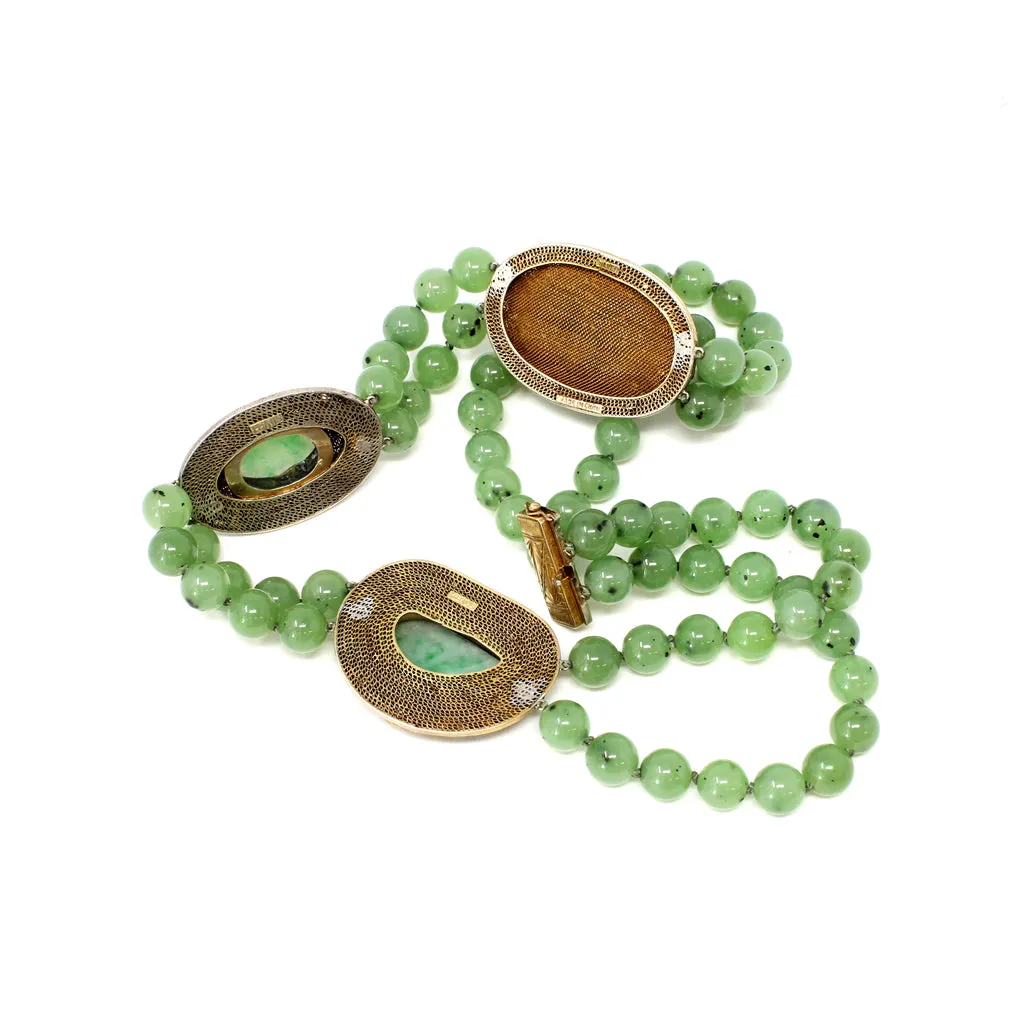 Chinese Nephrite Beads and Jadeite on Vermeil Spacers Double Strand Necklace